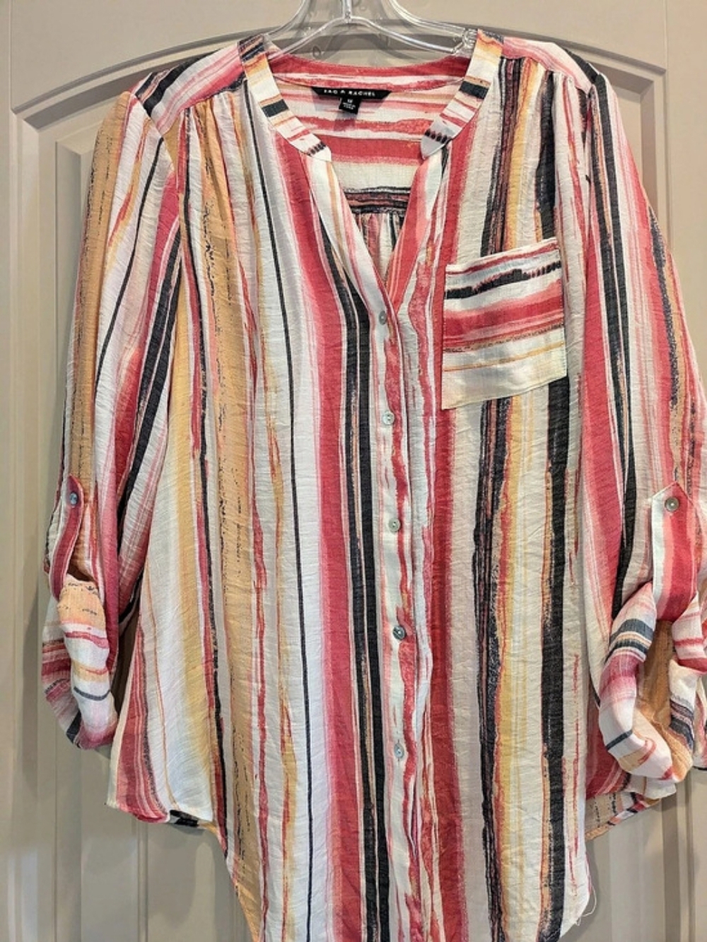 Zac & Rachel Striped Button Down Blouse in Pink Size Medium